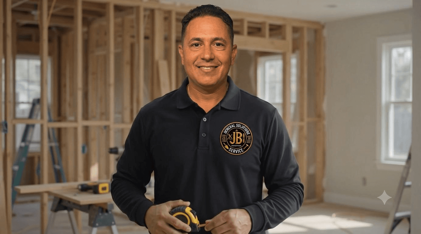 Jose Gomez Borges, owner of JB General Solutions, standing in front of his work truck